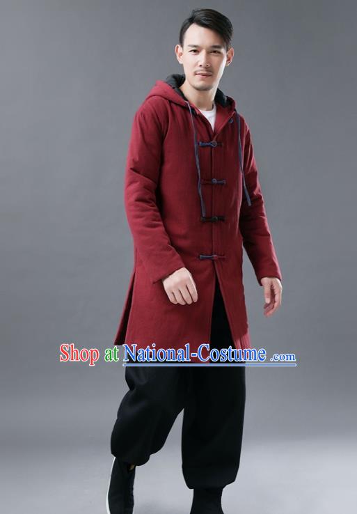 Chinese Traditional Tang Suits National Shirts Mandarin Red Cotton Padded Coat for Men