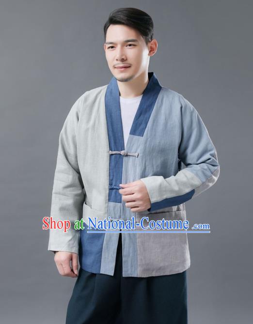 Chinese Traditional Costume Tang Suits Blue Jacket National Mandarin Shirt for Men