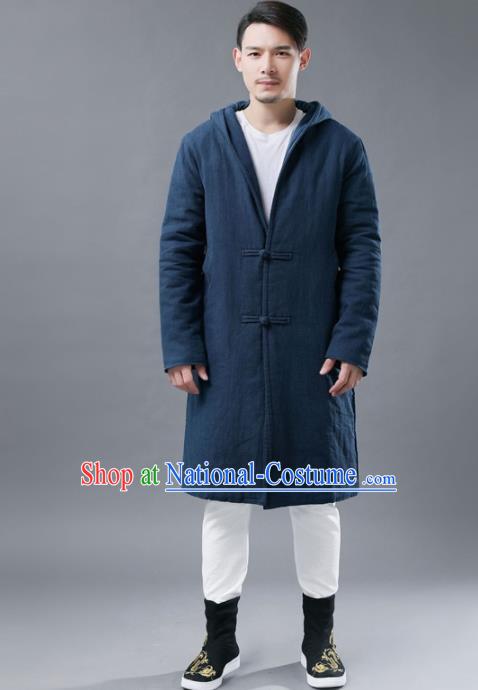 Chinese Traditional Costume Tang Suits Navy Coat National Mandarin Shirt for Men