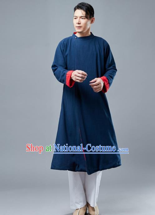 Chinese Traditional Costume Tang Suits Navy Gown National Mandarin Robe for Men