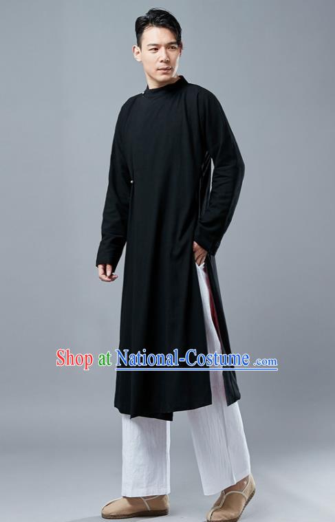 Chinese Traditional Costume Tang Suits Black Gown National Mandarin Robe for Men