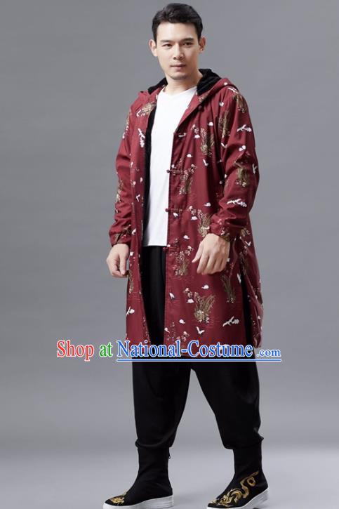 Chinese Traditional Costume Tang Suits Outer Garment National Mandarin Red Coat for Men