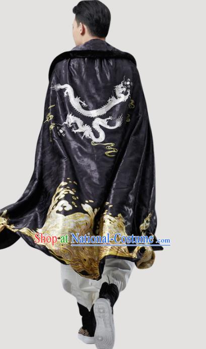 Chinese Traditional Costume Tang Suits Cloak National Black Cape for Men