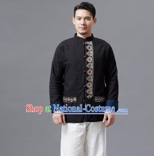 Chinese Traditional Costume Tang Suits Black Jacket National Mandarin Shirts for Men