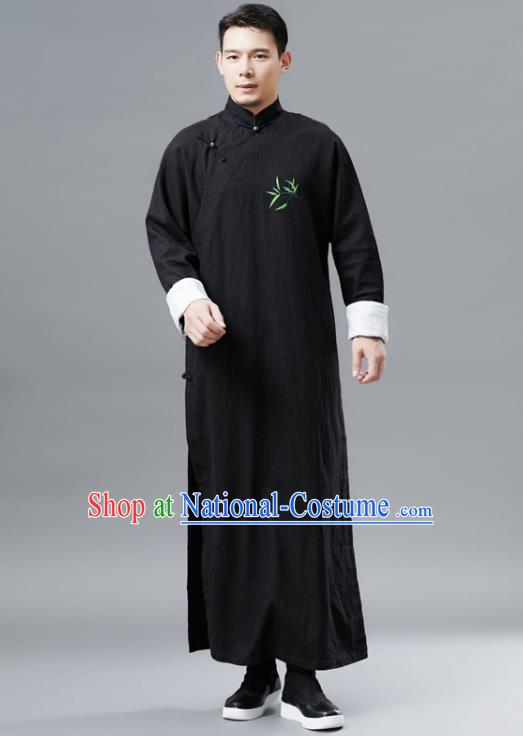 Chinese Traditional Costume Tang Suits Black Robe National Mandarin Gown for Men