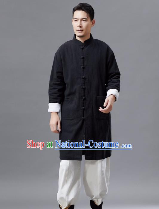 Chinese Traditional Costume Tang Suit Black Shirts National Mandarin Gown for Men