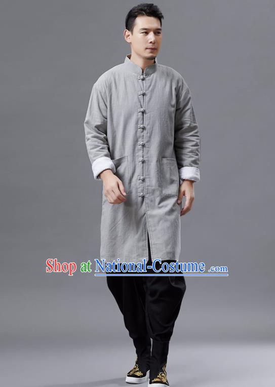 Chinese Traditional Costume Tang Suit Grey Shirts National Mandarin Gown for Men