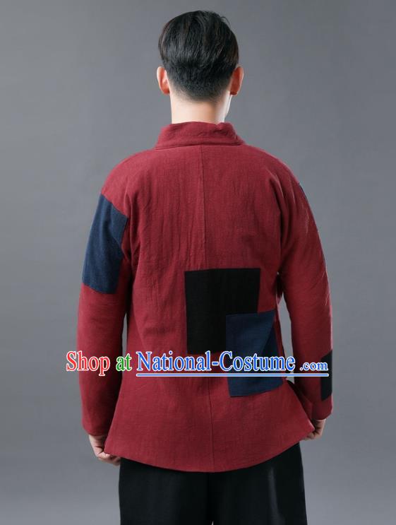 Chinese Traditional Costume Tang Suits Cotton Padded Jacket National Red Mandarin Shirt for Men