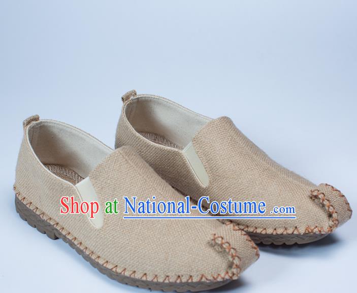 Chinese Traditional Martial Arts Shoes Kung Fu Shoes Beige Linen Monk Shoes for Men