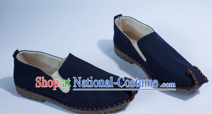 Chinese Traditional Martial Arts Shoes Kung Fu Shoes Navy Linen Monk Shoes for Men