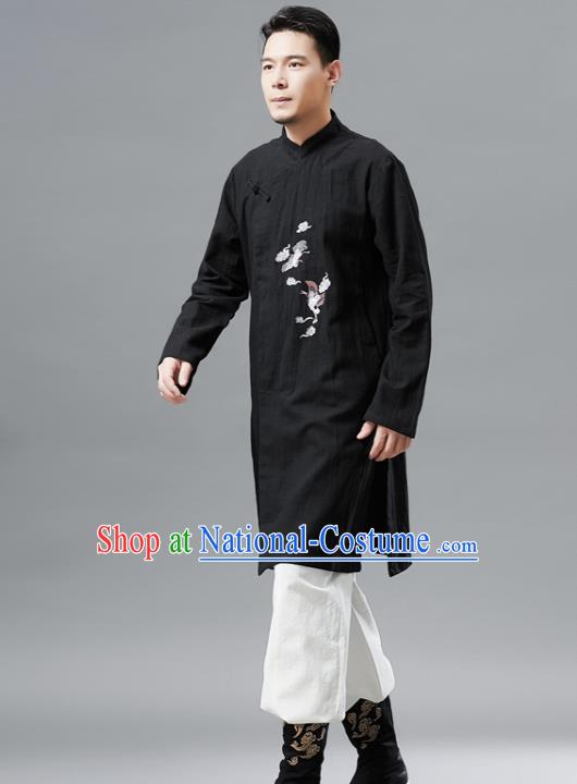 Chinese Traditional Costume Tang Suit Black Gown National Mandarin Outer Garment for Men