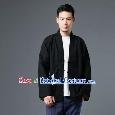 Chinese Traditional Costume Tang Suit Embroidered Cranes Black Shirts National Mandarin Jacket for Men