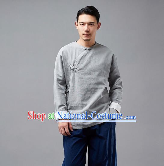 Chinese Traditional Costume Tang Suit Grey Shirts National Mandarin Jacket for Men