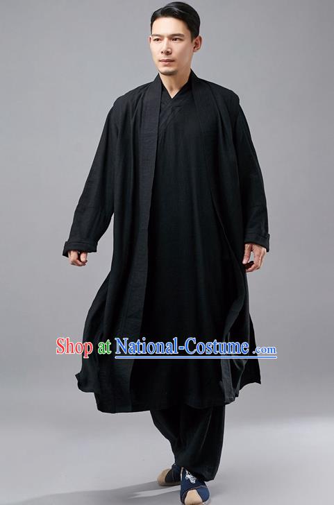 Chinese Traditional Costume Tang Suit Black Robe National Mandarin Jacket for Men