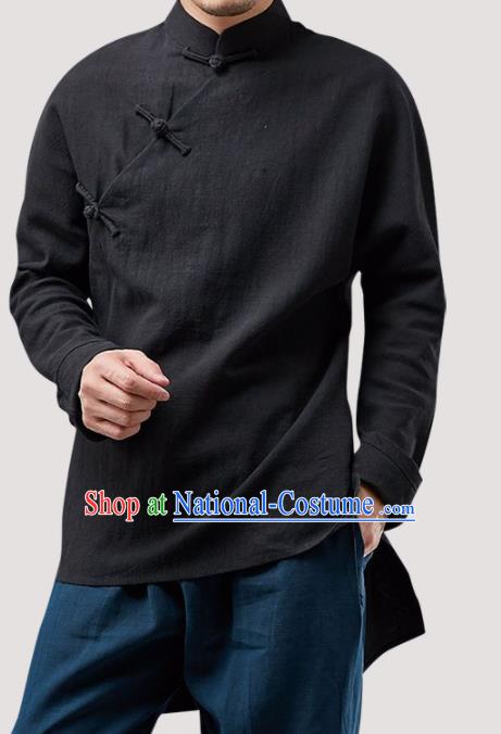 Chinese Traditional Costume Tang Suit Black Shirt National Mandarin Upper Outer Garment for Men