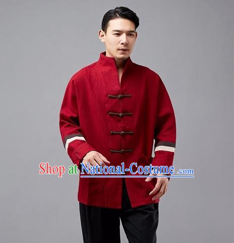 Chinese Traditional Costume Tang Suit Red Overcoat National Mandarin Jacket for Men