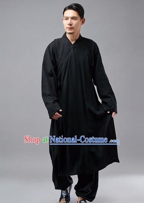 Chinese Traditional Costume Tang Suit Martial Arts Black Robe National Mandarin Gown for Men