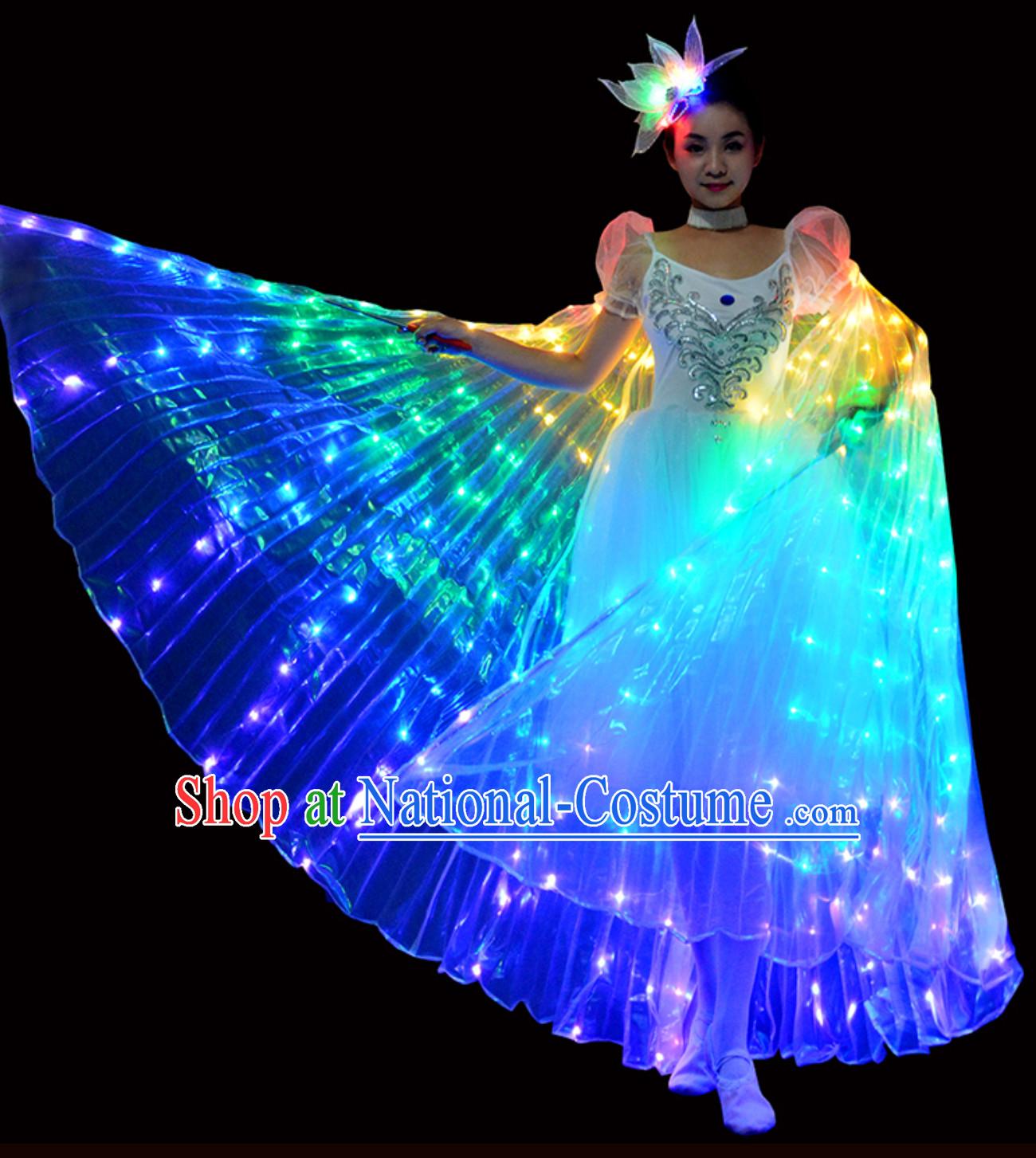 LED Lights Luminous Giant Wings Butterfly Dance Costumes and Head Wear Complete Set