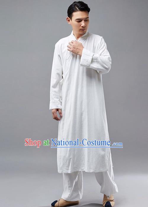 Chinese Traditional Costume Tang Suit Martial Arts White Robe National Mandarin Gown for Men