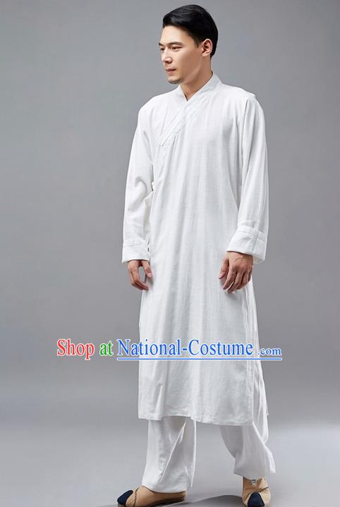 Chinese Traditional Costume Tang Suit Martial Arts White Robe National Mandarin Gown for Men