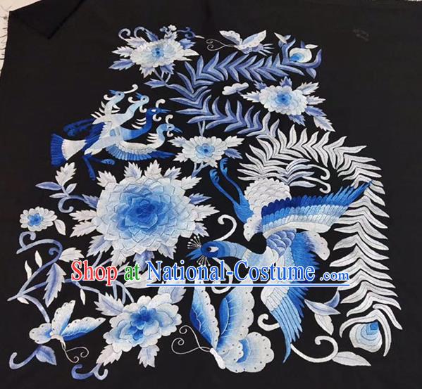 Chinese Traditional Embroidery Craft Embroidered Black Silk Patches Embroidering Accessories