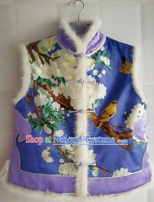 Chinese Traditional Costume Tang Suit Embroidered Vest National Purple Silk Waistcoat for Women