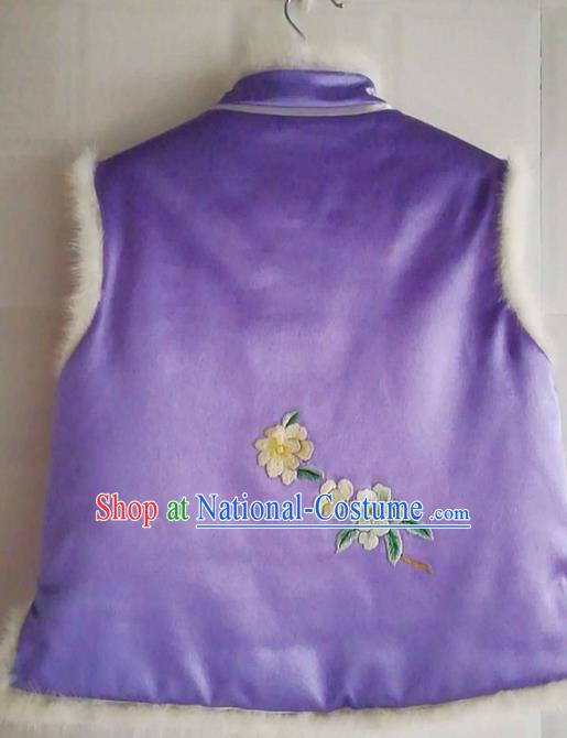 Chinese Traditional Costume Tang Suit Embroidered Vest National Purple Silk Waistcoat for Women