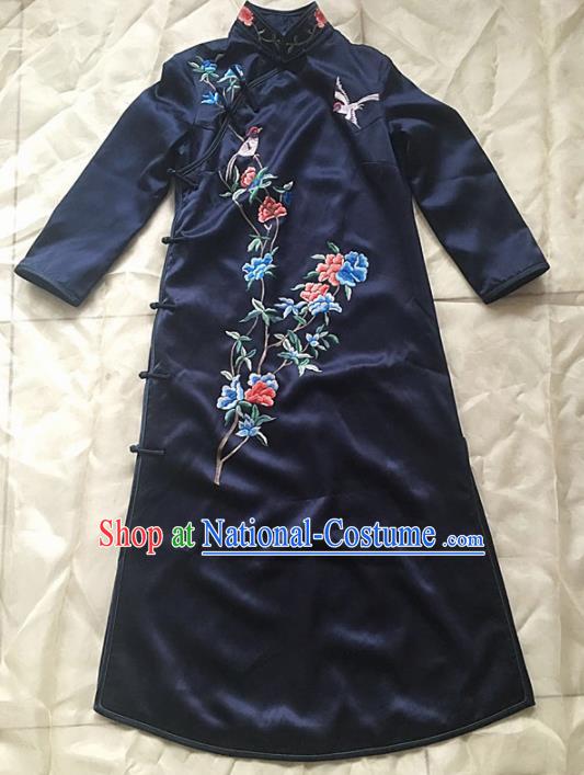 Chinese Traditional Costume Tang Suit Embroidered Qipao Dress National Silk Cheongsam for Women