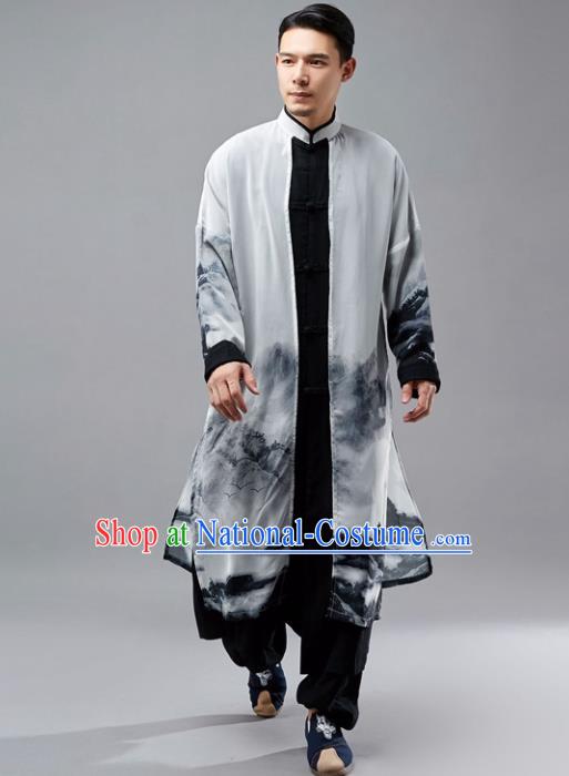 Chinese Traditional Costume Tang Suit Black Long Gown National Mandarin Robe for Men