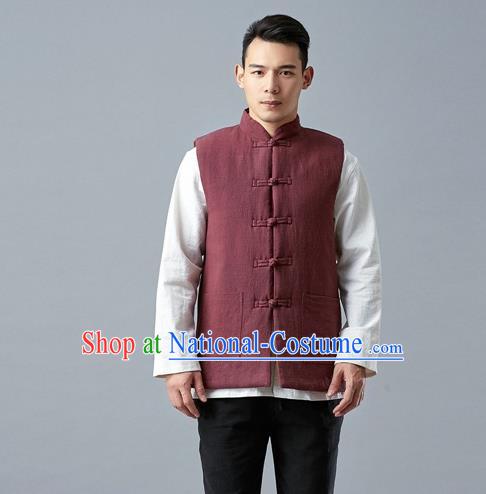 Chinese Traditional Costume Tang Suit Red Vest National Mandarin Waistcoat for Men