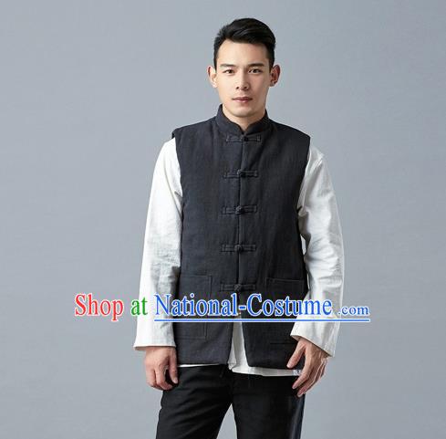 Chinese Traditional Costume Tang Suit Black Vest National Mandarin Waistcoat for Men