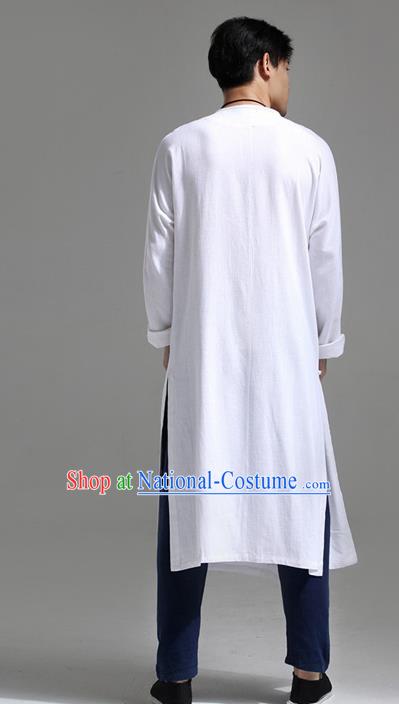 Chinese Traditional Costume Tang Suit White Slant Opening Robe National Mandarin Overcoat for Men