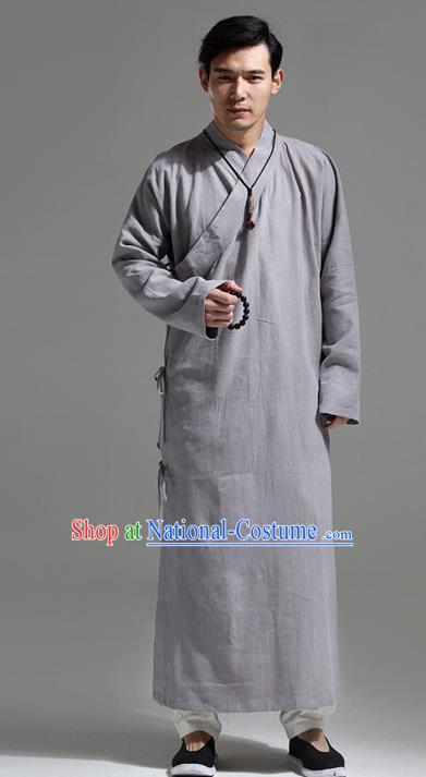 Chinese Traditional Costume Tang Suit Slant Opening Robe National Grey Mandarin Gown for Men