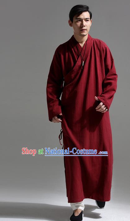 Chinese Traditional Costume Tang Suit Slant Opening Robe National Red Mandarin Gown for Men