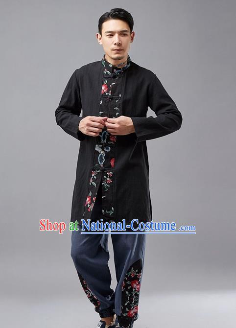 Chinese Traditional Costume Tang Suit Black Coat National Mandarin Jacket for Men