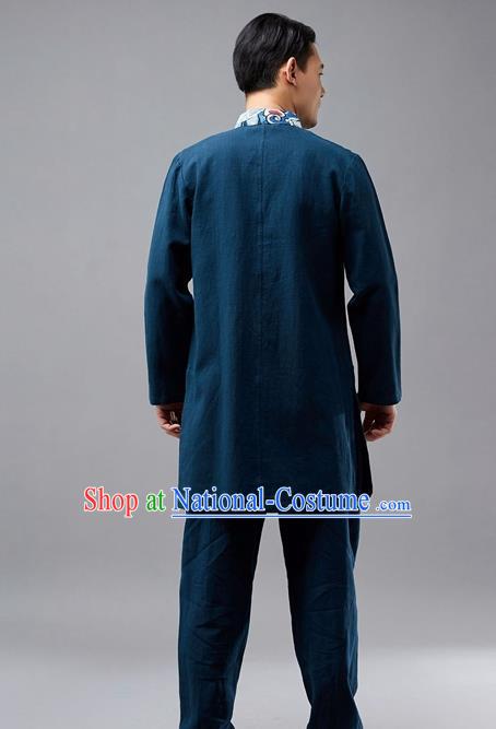 Chinese Traditional Costume Tang Suit Navy Coat National Mandarin Jacket for Men