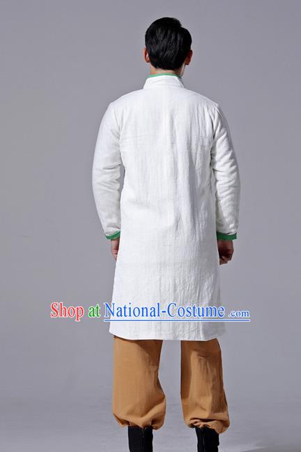 Chinese Traditional Costume Tang Suit White Overcoat National Mandarin Dust Coat for Men