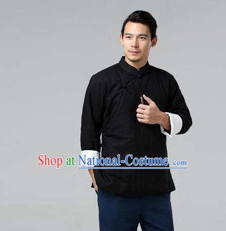 Chinese Traditional Costume Tang Suit Black Jacket National Mandarin Upper Outer Garment for Men