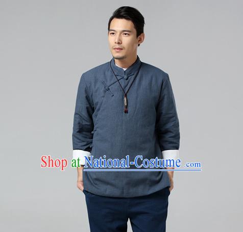 Chinese Traditional Costume Tang Suit Grey Jacket National Mandarin Upper Outer Garment for Men