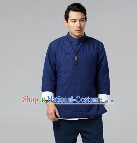 Chinese Traditional Costume Tang Suit Navy Jacket National Mandarin Upper Outer Garment for Men