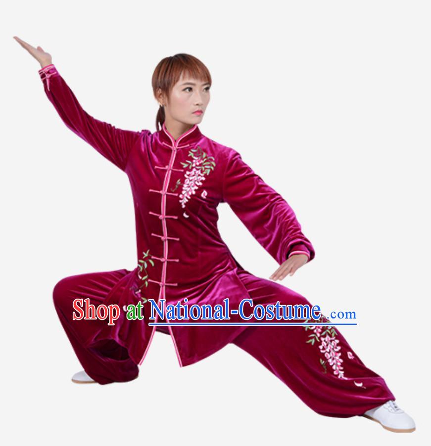 Top Winter Wear Asian Embroidered Tai Chi Clothing Martial Arts Dresses Complete Set for Women