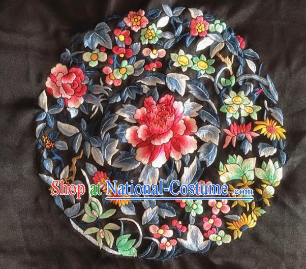 Chinese Traditional Handmade Embroidery Craft Embroidered Peony Silk Patches