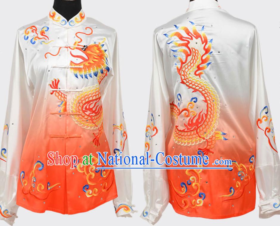 Color Transition Top Chinese Embroidered Dragon Taiji Outfits Martial Arts Uniforms Complete Set for Men or Women