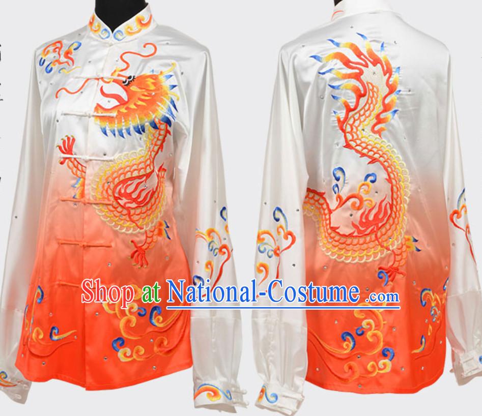 Color Transition Top Chinese Embroidered Dragon Taiji Outfits Martial Arts Uniforms Complete Set for Men or Women