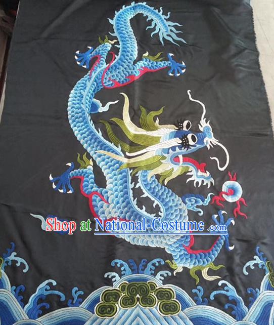 Chinese Traditional Handmade Embroidery Craft Embroidered Dragon Black Silk Patches