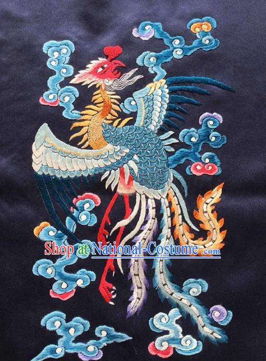 Chinese Traditional Handmade Embroidery Craft Embroidered Phoenix Black Silk Patches