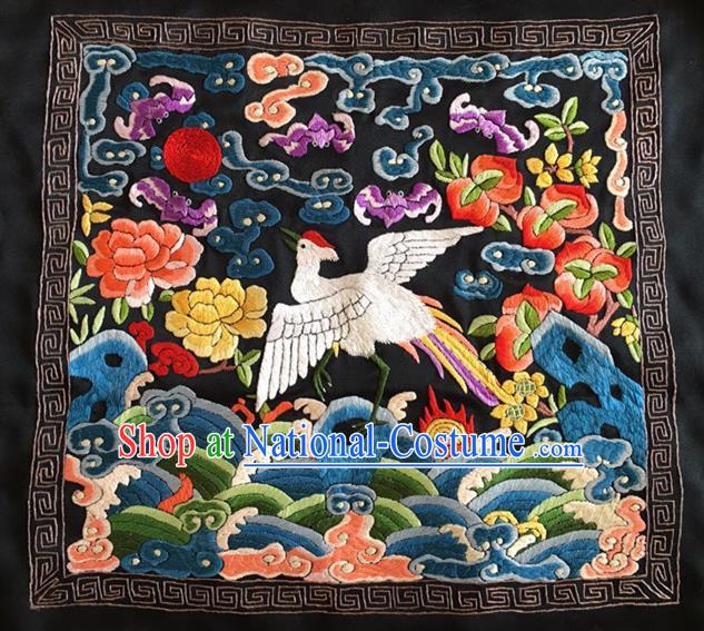 Chinese Traditional Embroidered Crane Peony Silk Patches Handmade Embroidery Craft