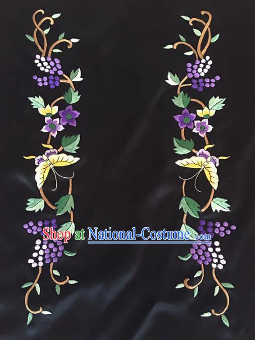 Chinese Traditional Embroidered Grape Butterfly Silk Patches Handmade Embroidery Craft