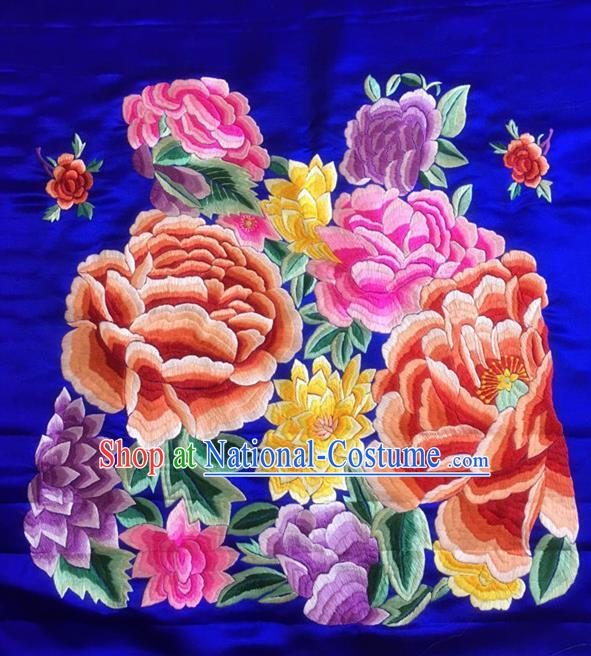 Chinese Traditional Embroidered Peony Flowers Silk Patches Handmade Embroidery Craft