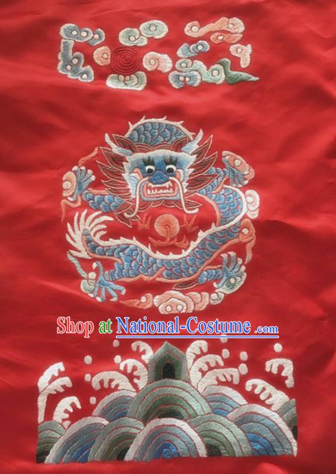 Chinese Traditional Embroidered Dragon Red Silk Patches Handmade Embroidery Craft Cloth Fabric